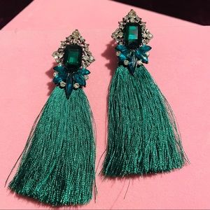 Green Tassel Statement Earrings (1 Left)